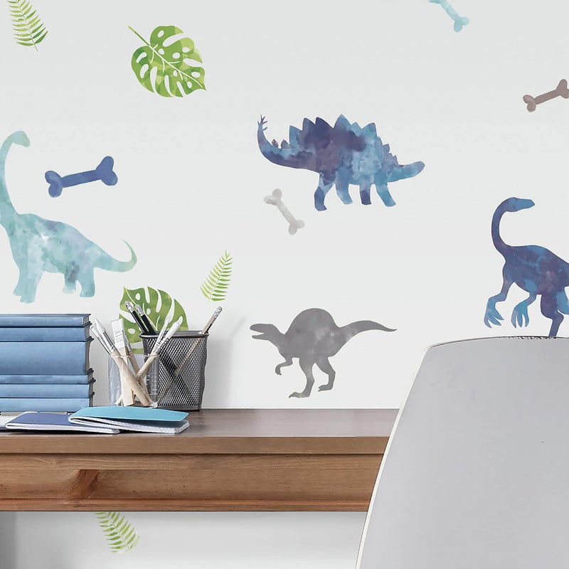 RoomMates RMK4101SCS Watercolor Dinosaur Peel and Stick Wall Decals,Blue, Green, Gray - Image 2